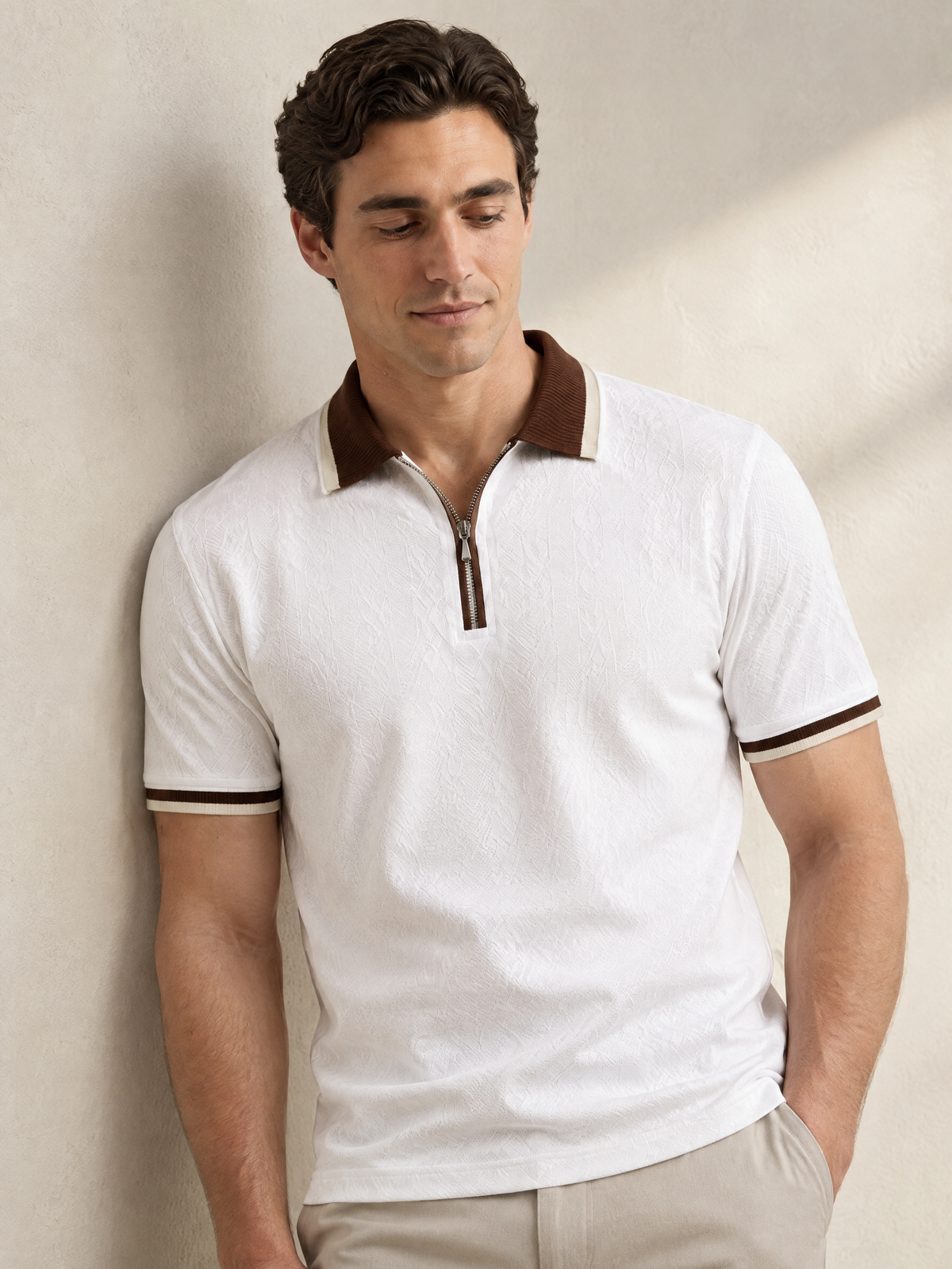 Oceans - Textured Half Sleeve Zip Polo
