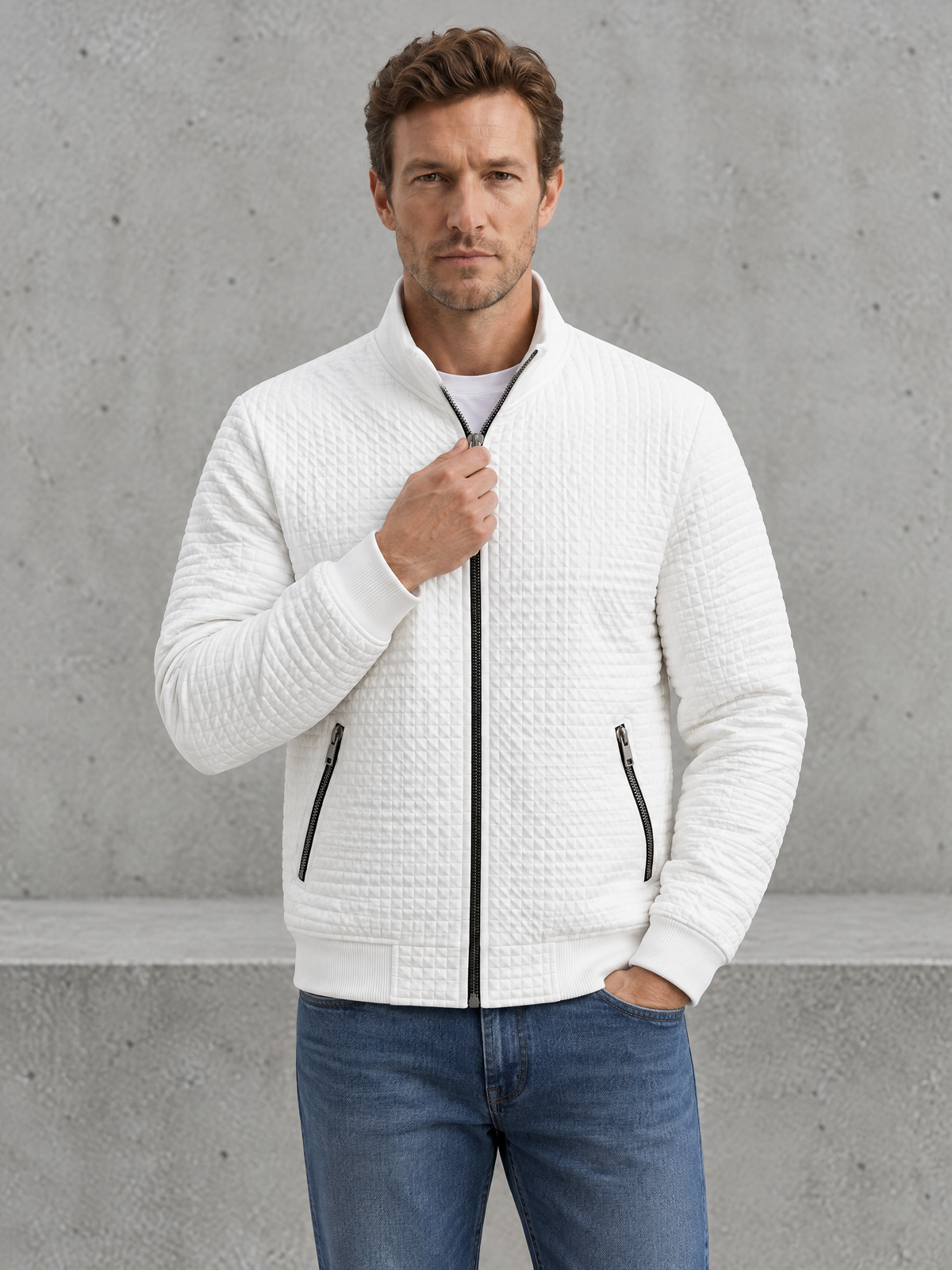 Waffle Texture Stand Collar Jacket