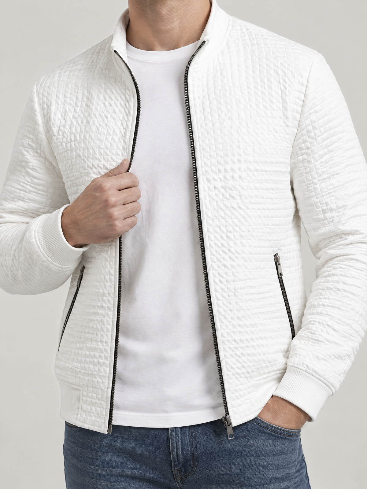 Waffle Texture Stand Collar Jacket