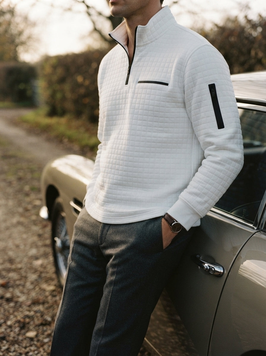 Quarter-Zip Waffle Knit Pullover