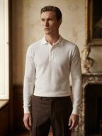 Fitted Long Sleeve Polo Waffle Shirt