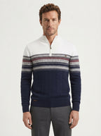 Cozy Cable Knit Two-Tone Quarter-Zip Sweater