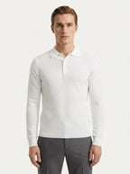 Fitted Long Sleeve Polo Waffle Shirt