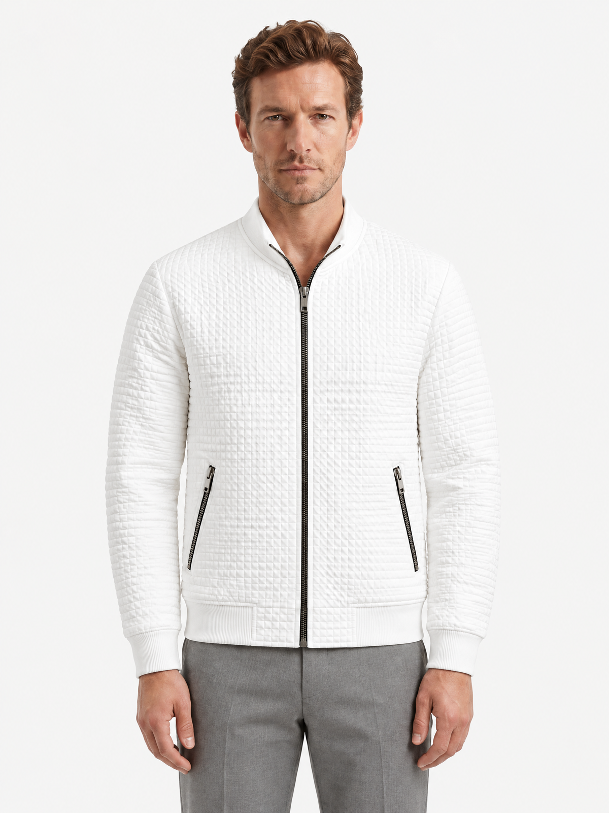 Waffle Texture Stand Collar Jacket