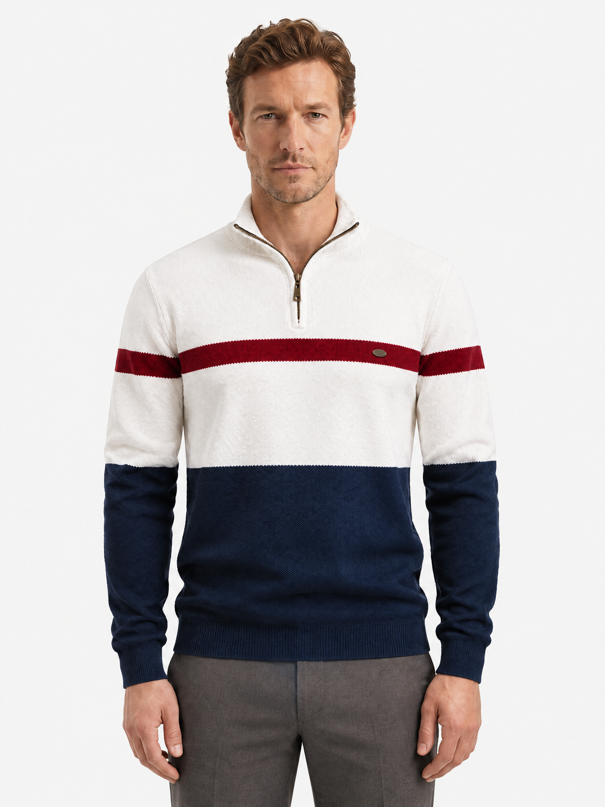 Colour Block Cotton Quarter-Zip Sweater