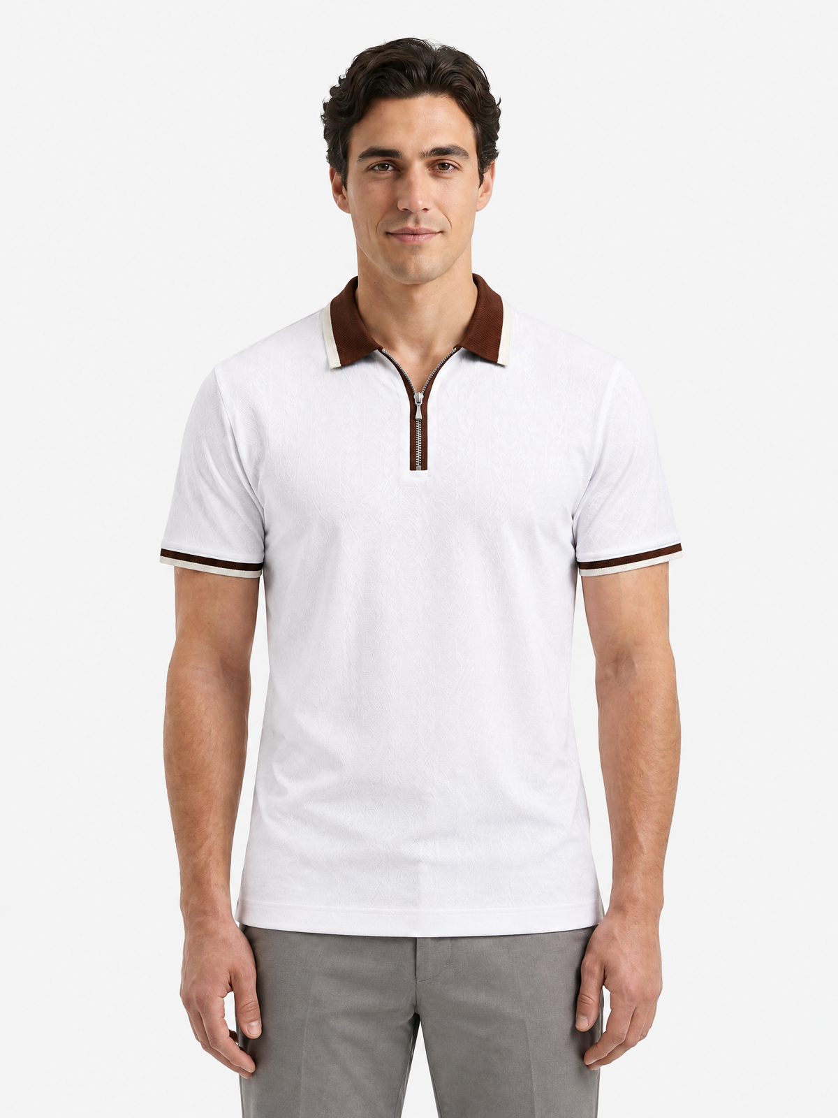 Oceans - Textured Half Sleeve Zip Polo