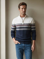 Cozy Cable Knit Two-Tone Quarter-Zip Sweater