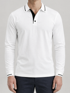 Ribbed Knit Long Sleeve Polo Shirt