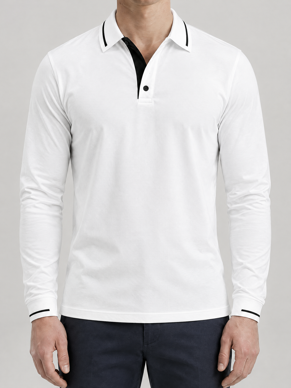 Ribbed Knit Long Sleeve Polo Shirt