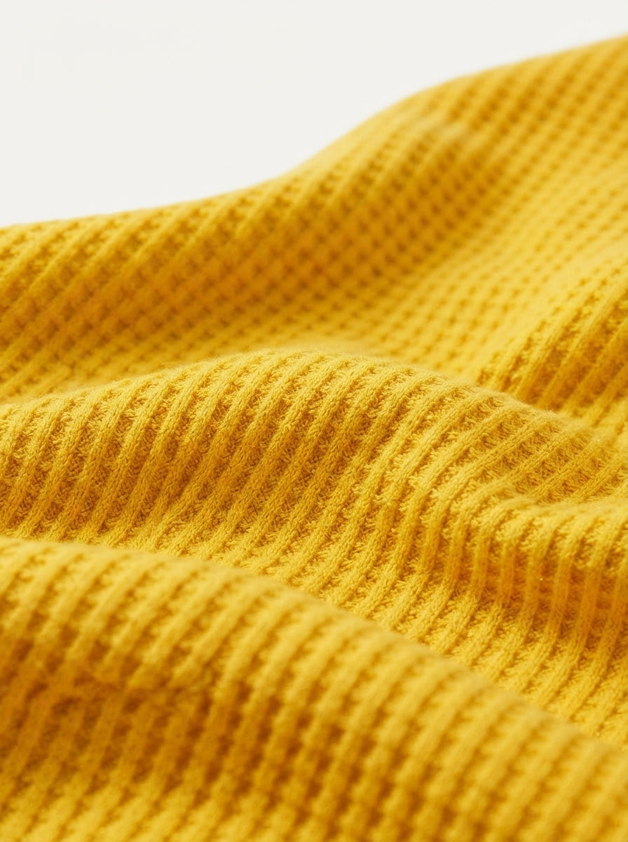 Fitted Long Sleeve Polo Waffle Shirt