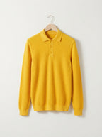 Fitted Long Sleeve Polo Waffle Shirt